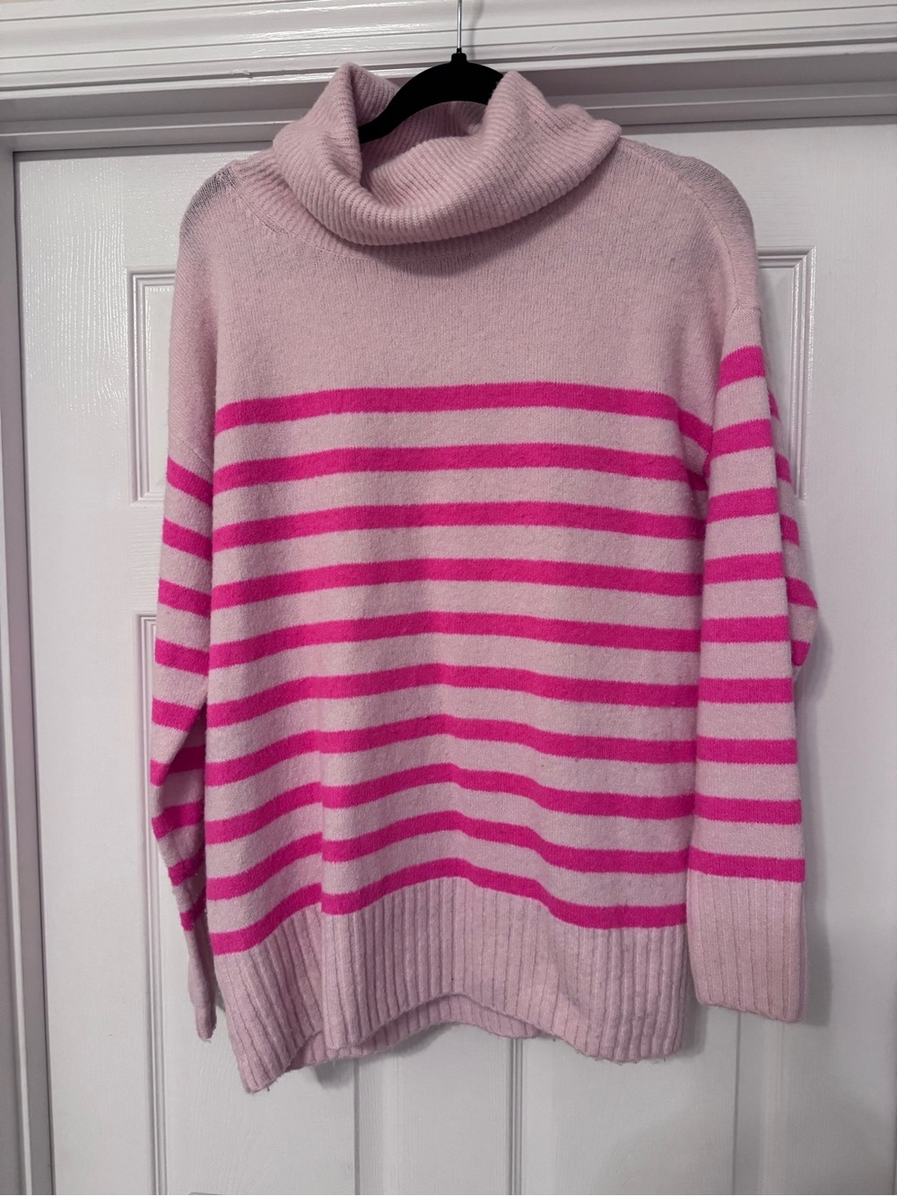 LOFT Pink Cowl Neck Striped Sweater